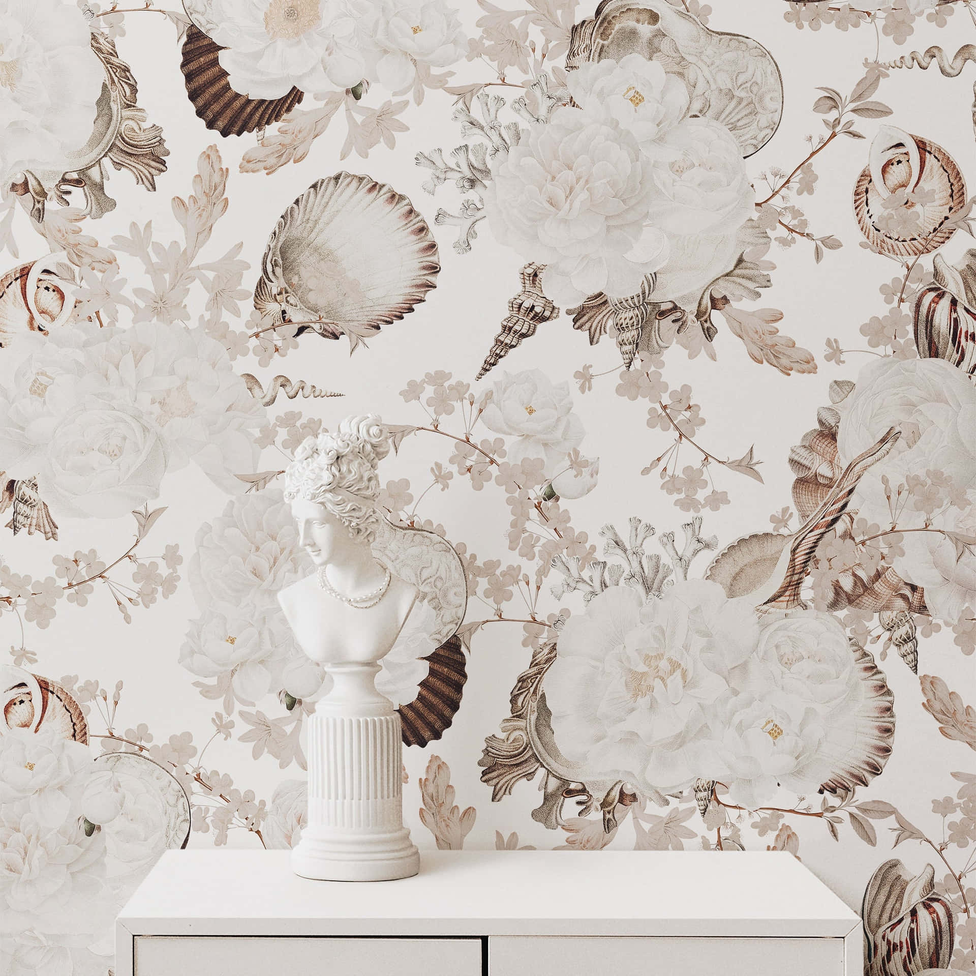 A White Vase With A Vase Of Flowers On It Background