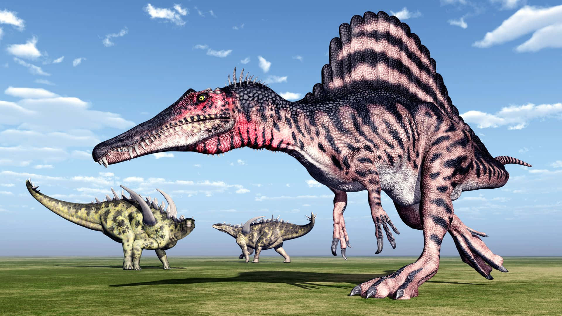 A Wild Spinosaurus Walking Through A Prehistoric Jungle Background
