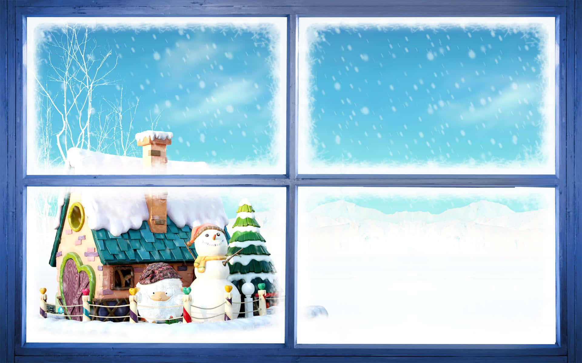 A Window With A Snowman And A Snowman Background