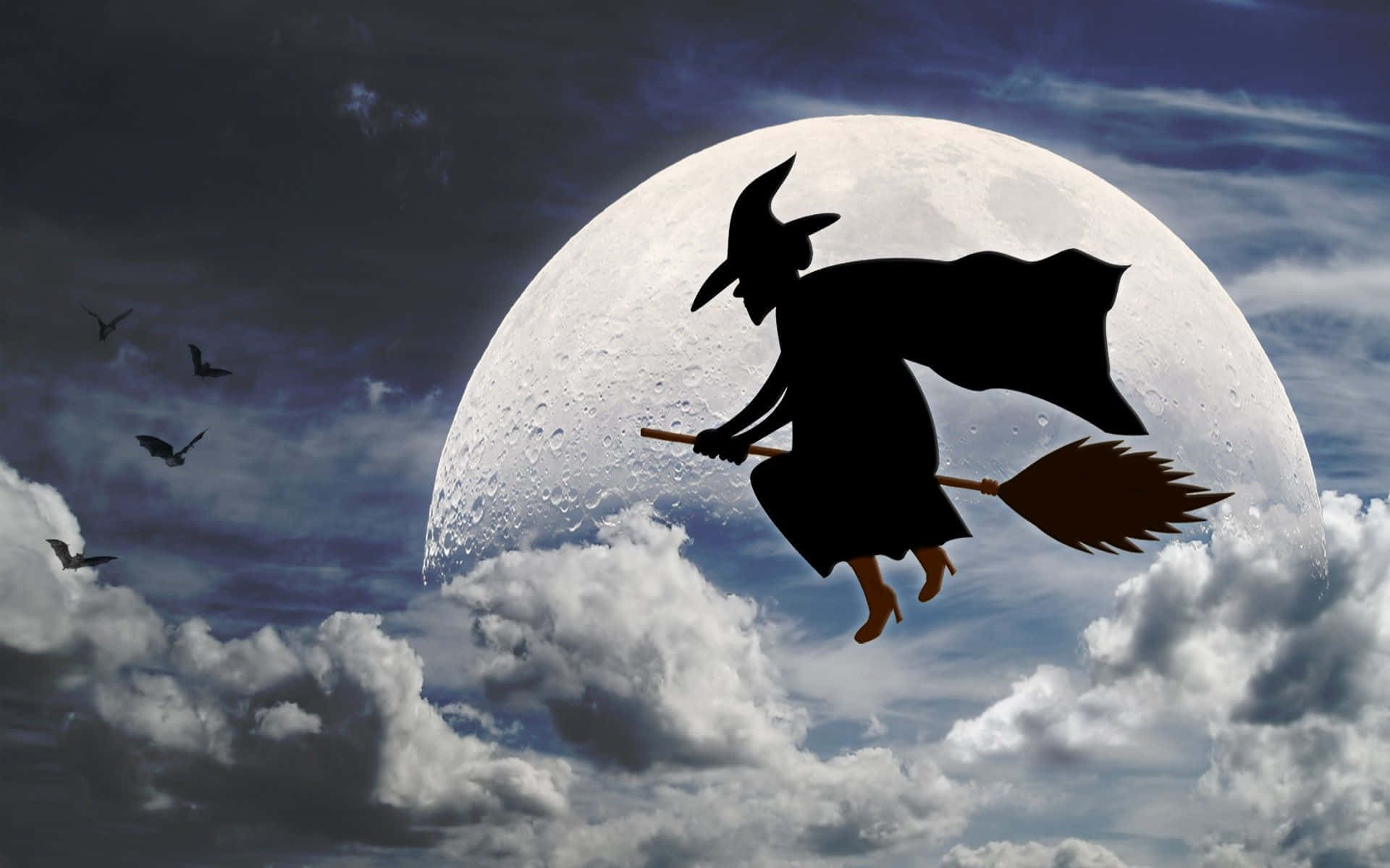 A Witch Flying On A Broom In The Sky