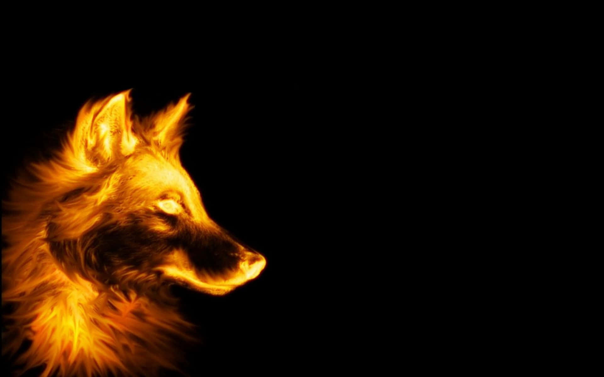 A Wolf Head In Flames On A Black Background Background