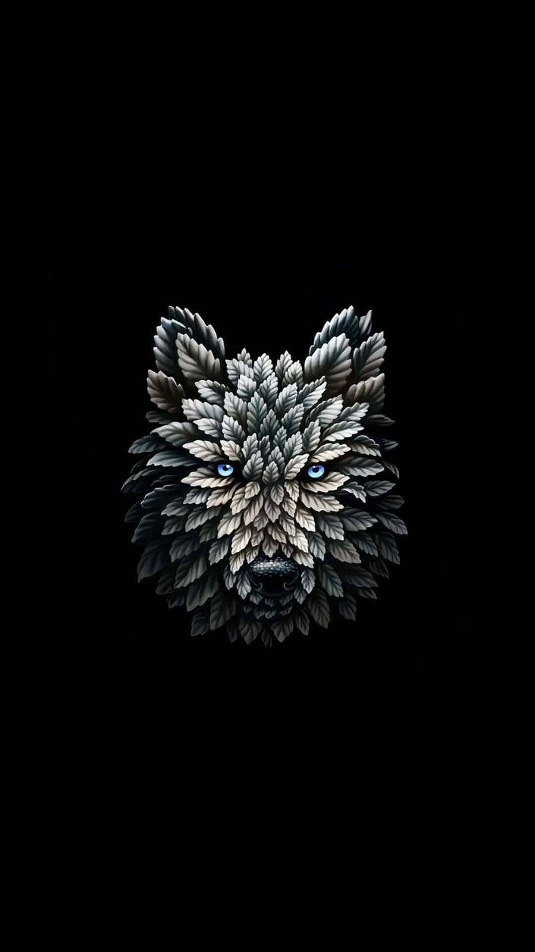 A Wolf Head With Blue Eyes On A Black Background Background