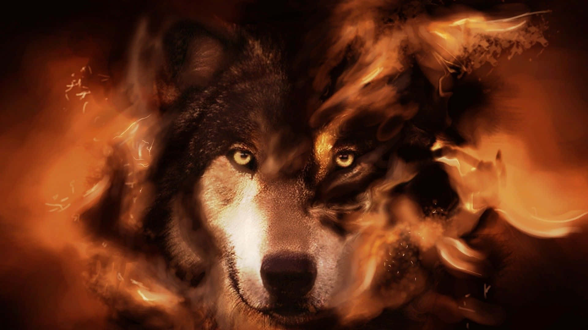 A Wolf In A World Of Water And Fire Background