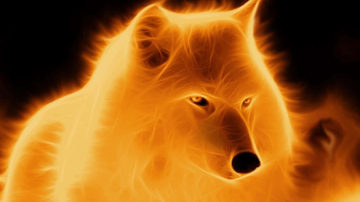 A Wolf In Flames With A Black Background Background