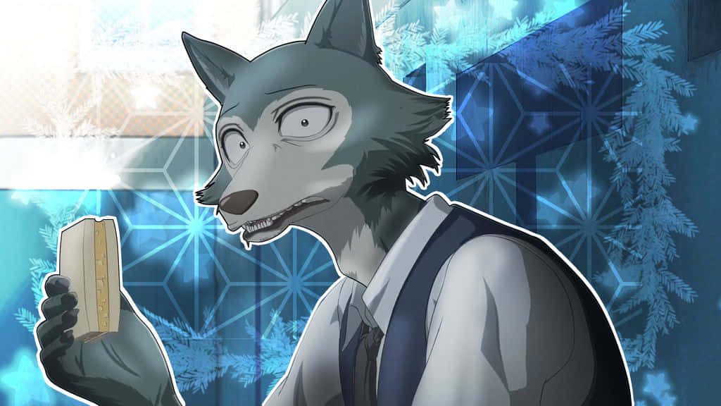 A Wolf Is Holding A Sandwich In His Mouth Background