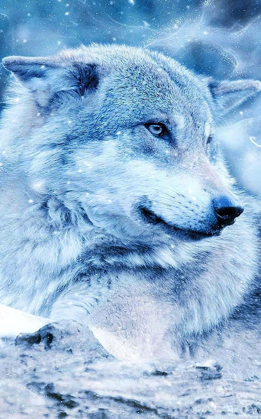 A Wolf Is Sitting In The Snow Background
