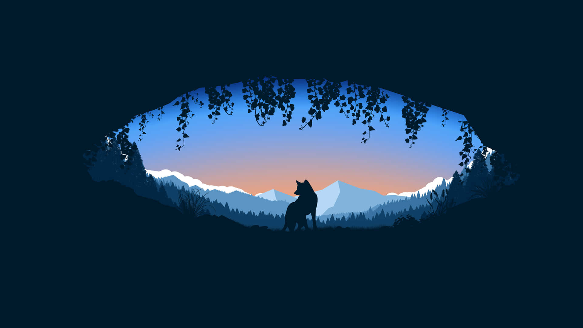 A Wolf Silhouette In The Mountains At Sunset Background