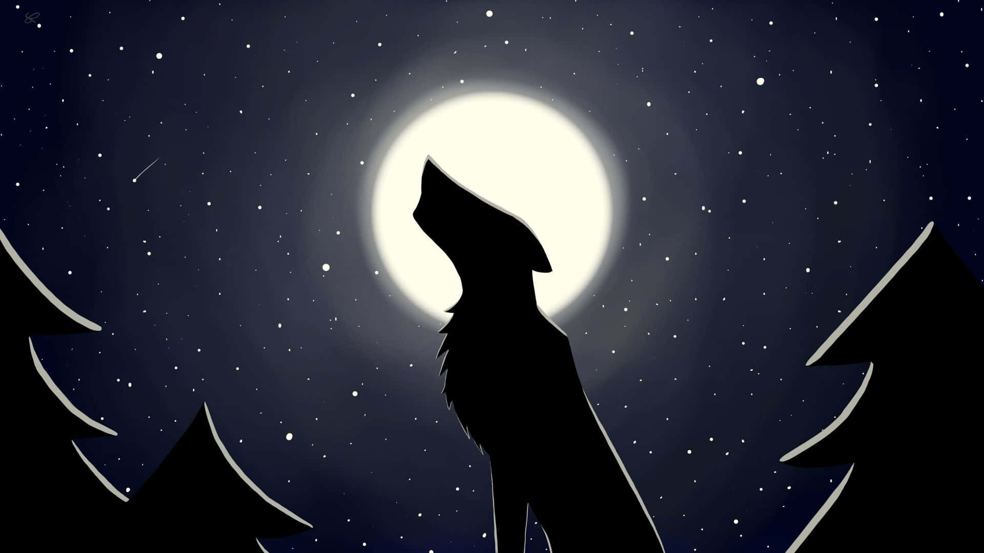 A Wolf Stares Into The Beautiful Full Wolf Moon. Background