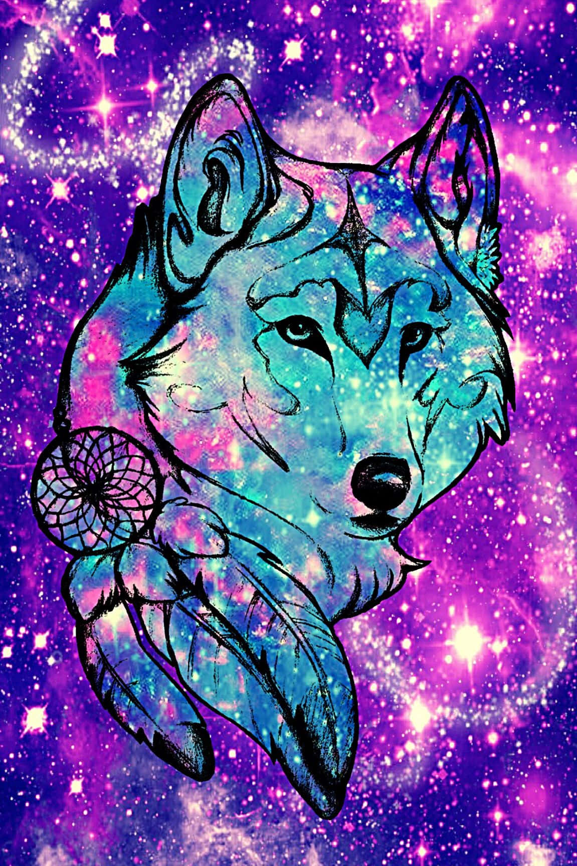 A Wolf With A Starry Background Background