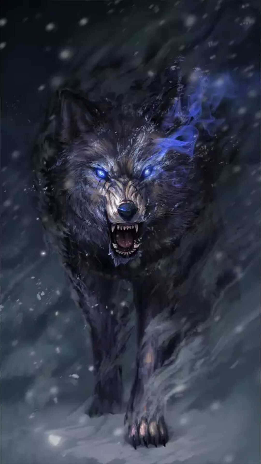 A Wolf With Blue Eyes In The Snow Background