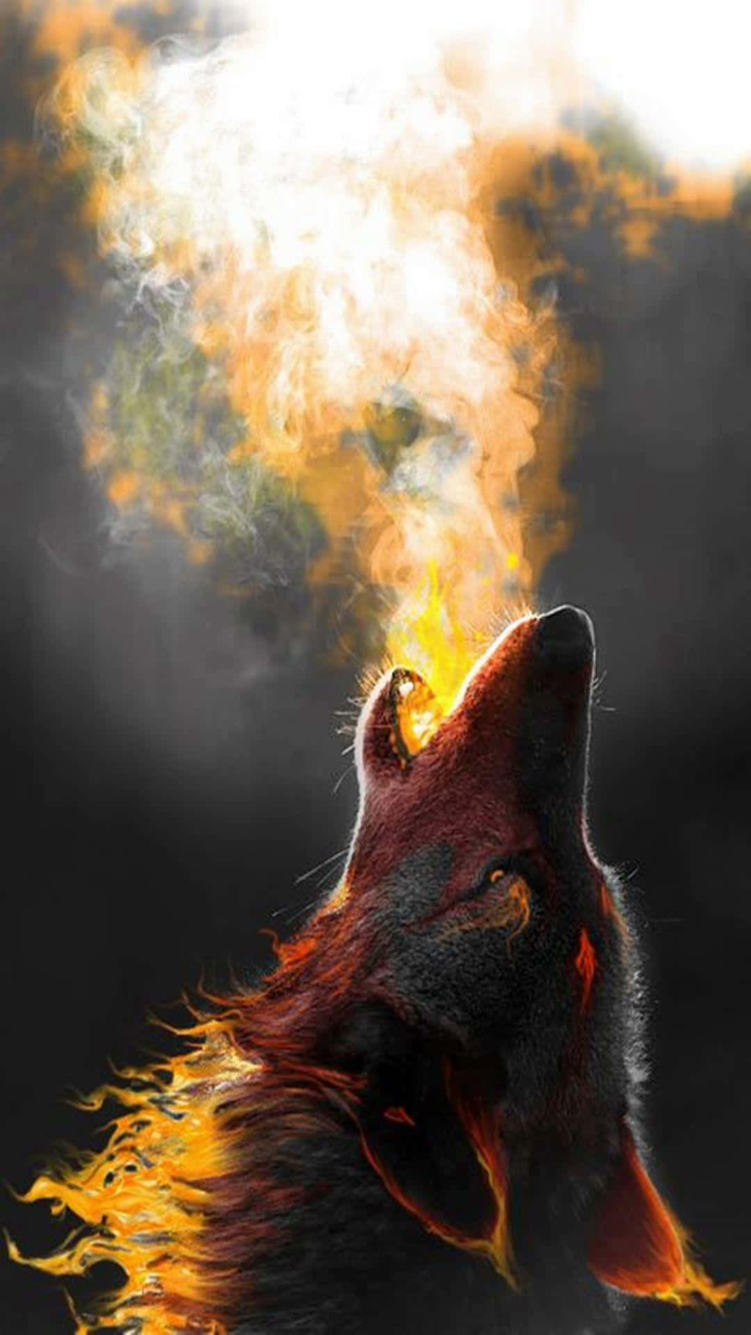 A Wolf With Fire Coming Out Of Its Mouth Background