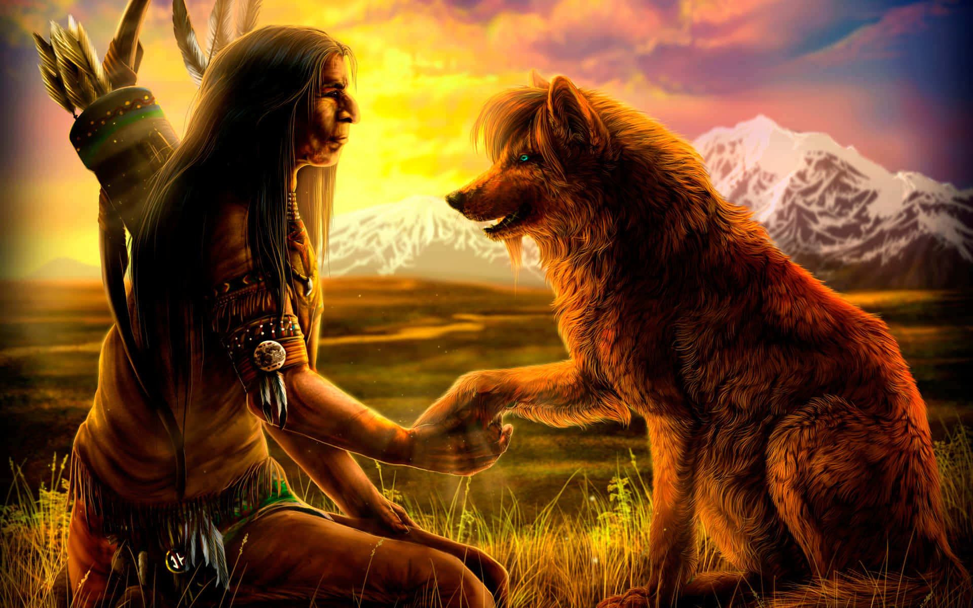 A Woman And A Dog In The Grass Background