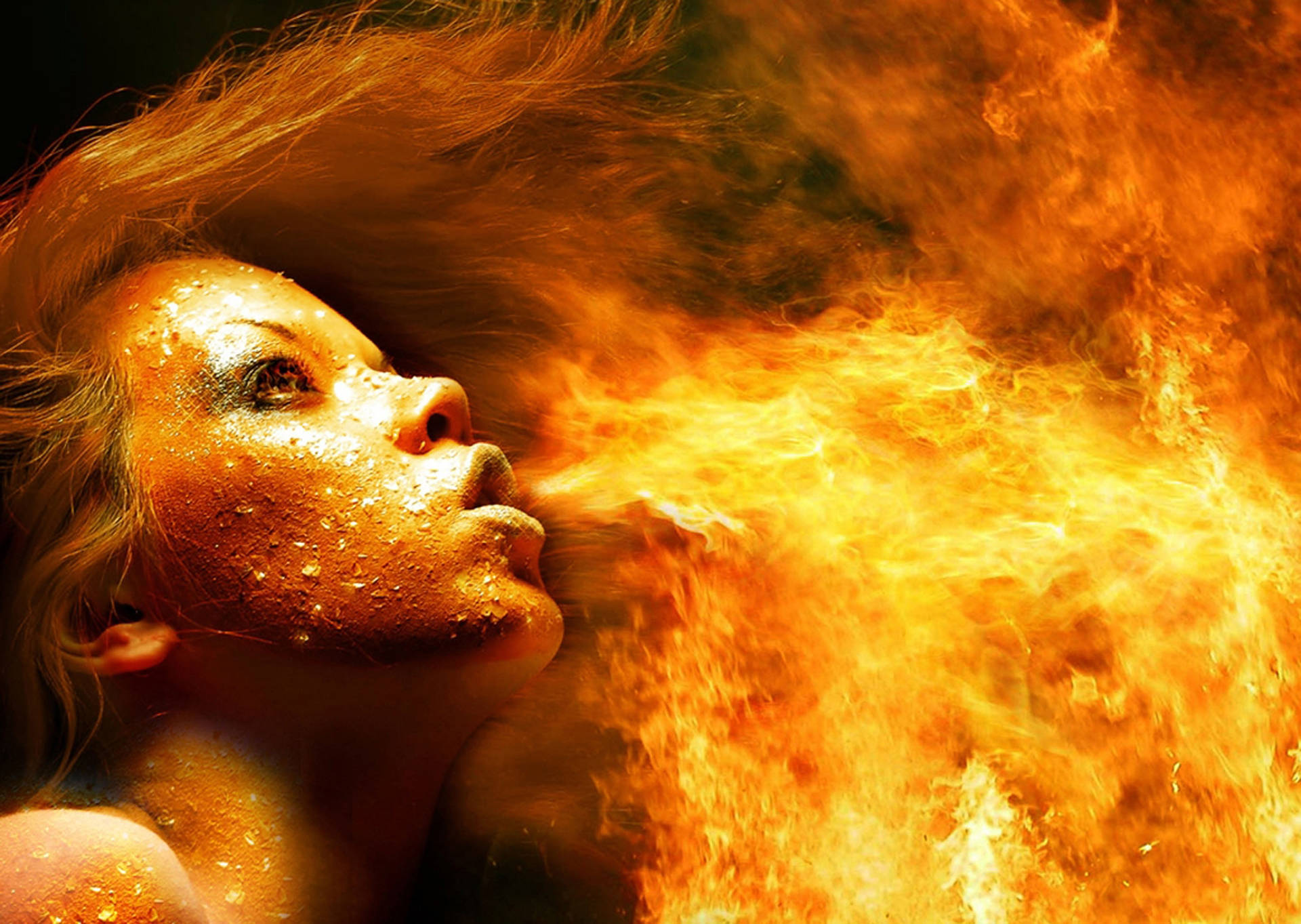 A Woman Channeling Power Through Fire Breathing