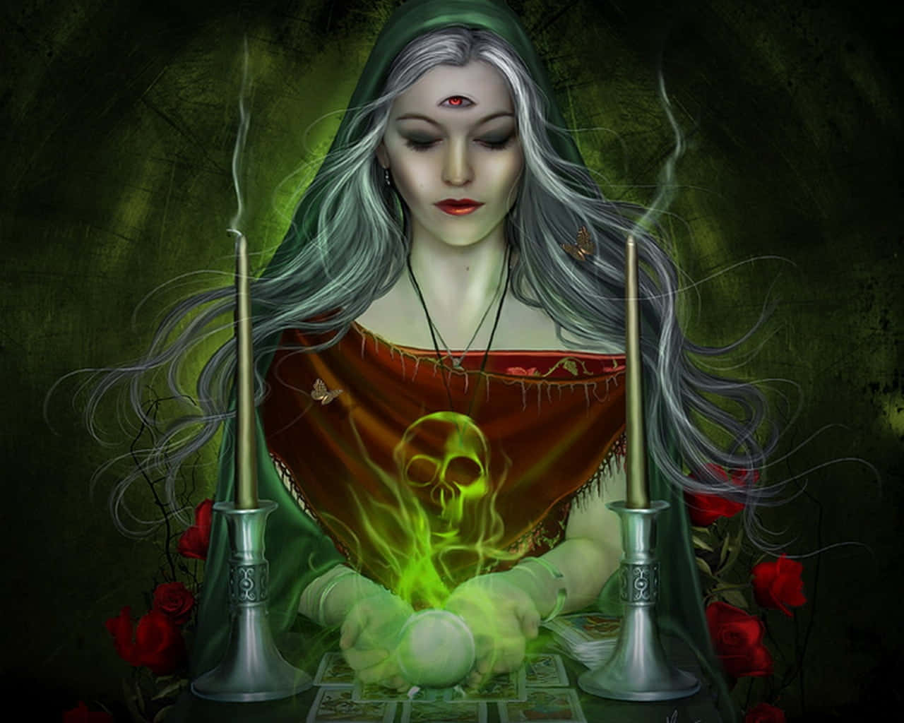 A Woman Holding A Green Ball With Roses Background