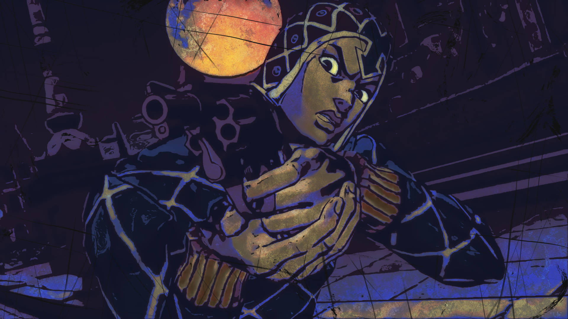 A Woman Holding A Gun In Front Of A Moon Background