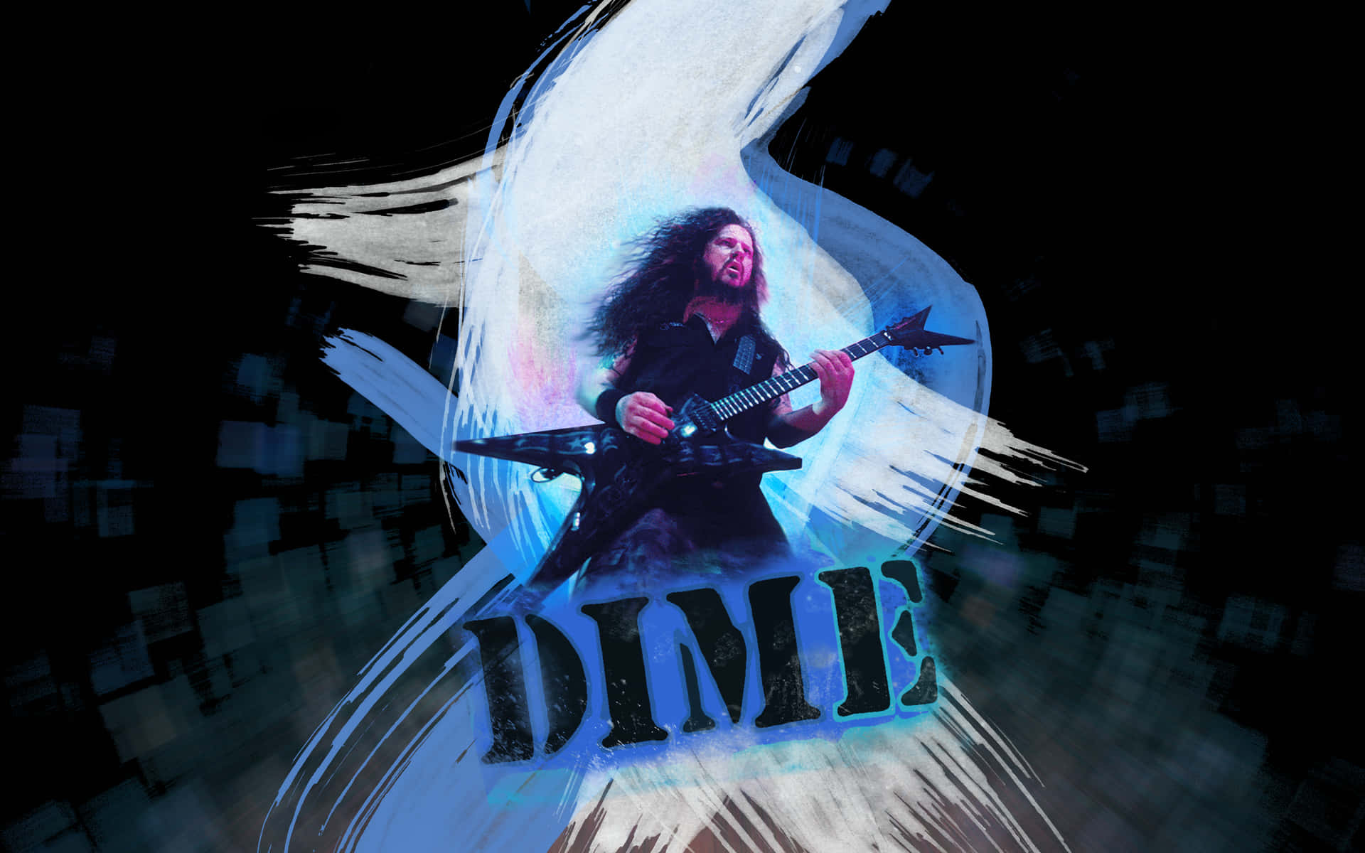A Woman Holding An Electric Guitar With The Word Dime Background