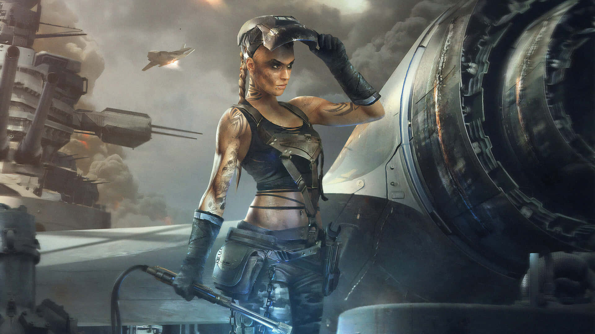 A Woman In A Futuristic Setting With A Gun