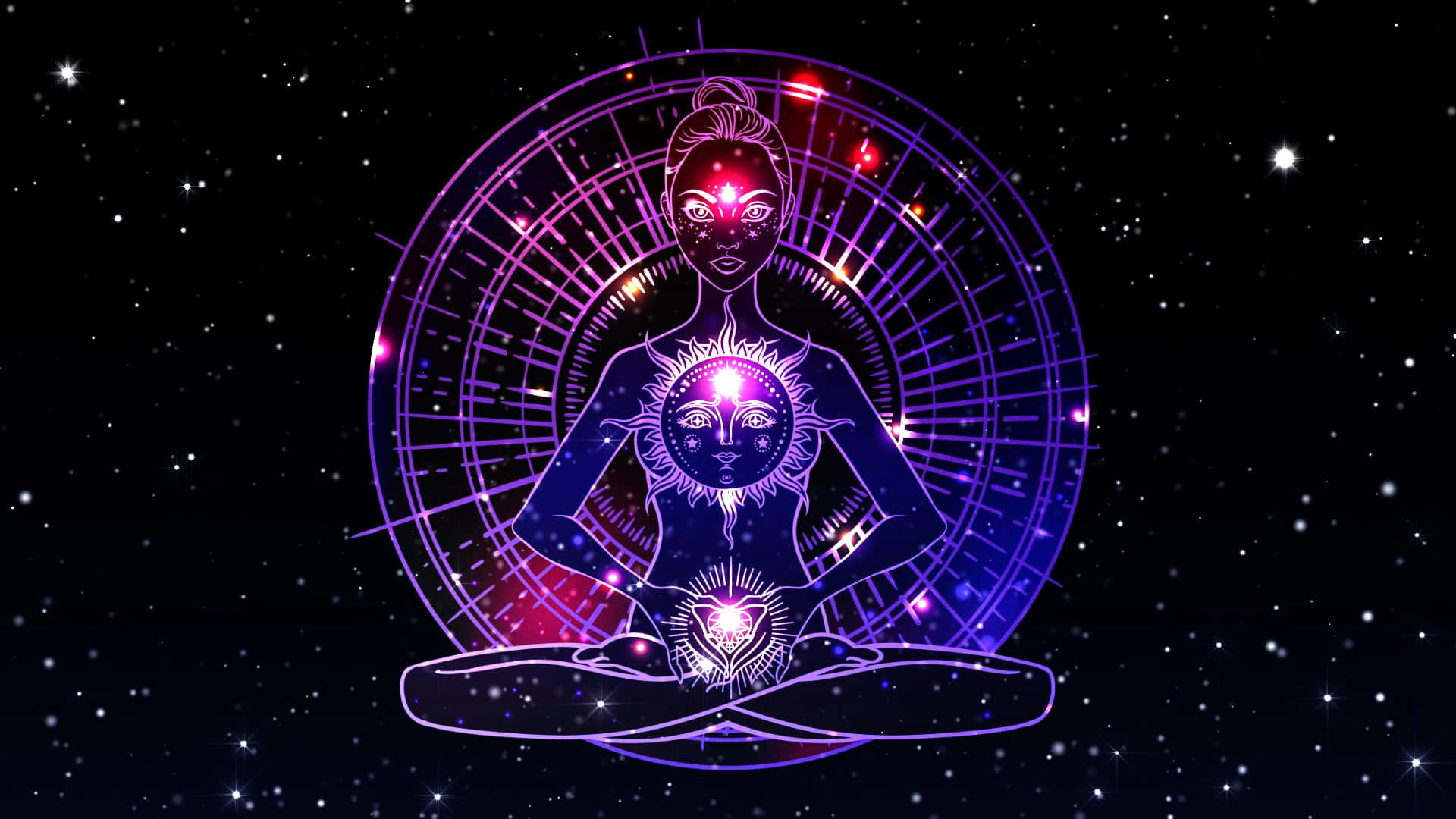 A Woman In A Lotus Position With A Starry Background Background