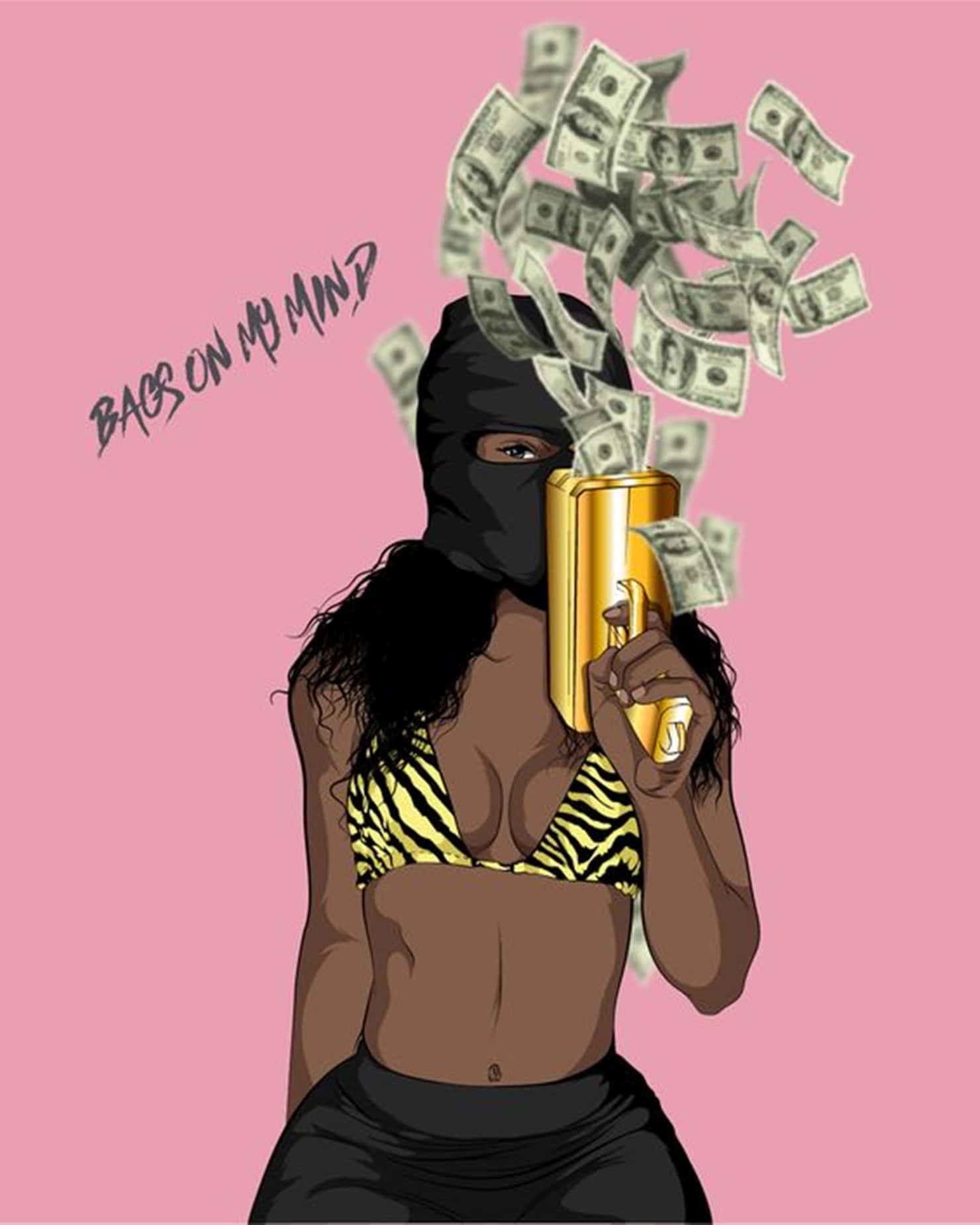 A Woman In A Mask Holding Money In Her Hand Background