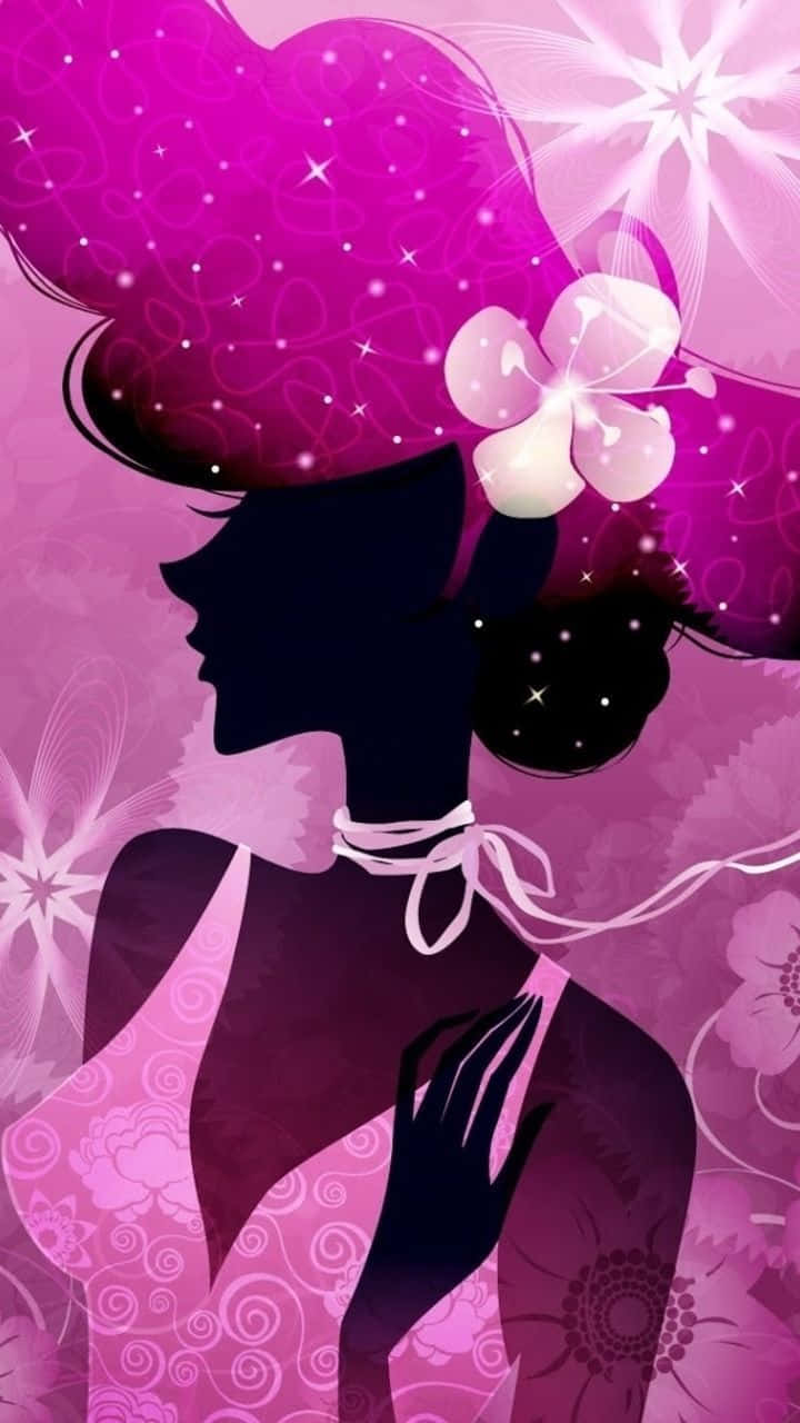 A Woman In A Pink Dress With A Hat Background
