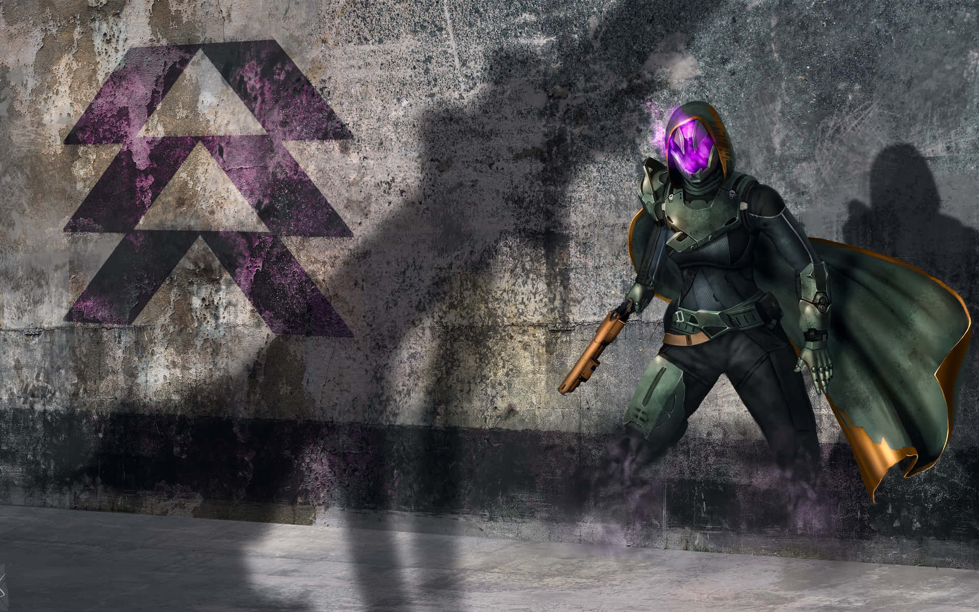 A Woman In A Purple Cape Is Standing Next To A Wall Background