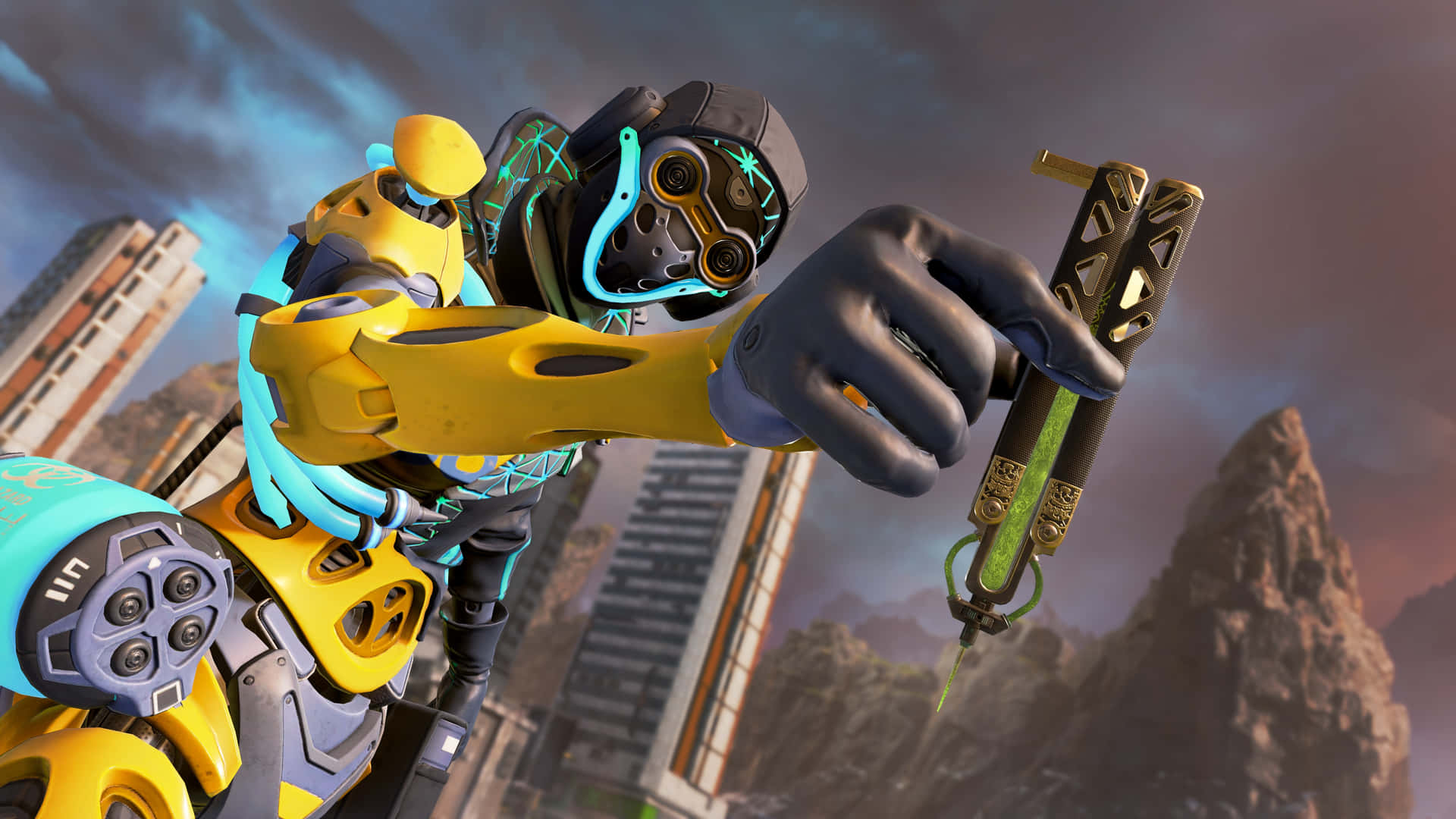 A Woman In A Yellow Suit Is Holding A Gun Background