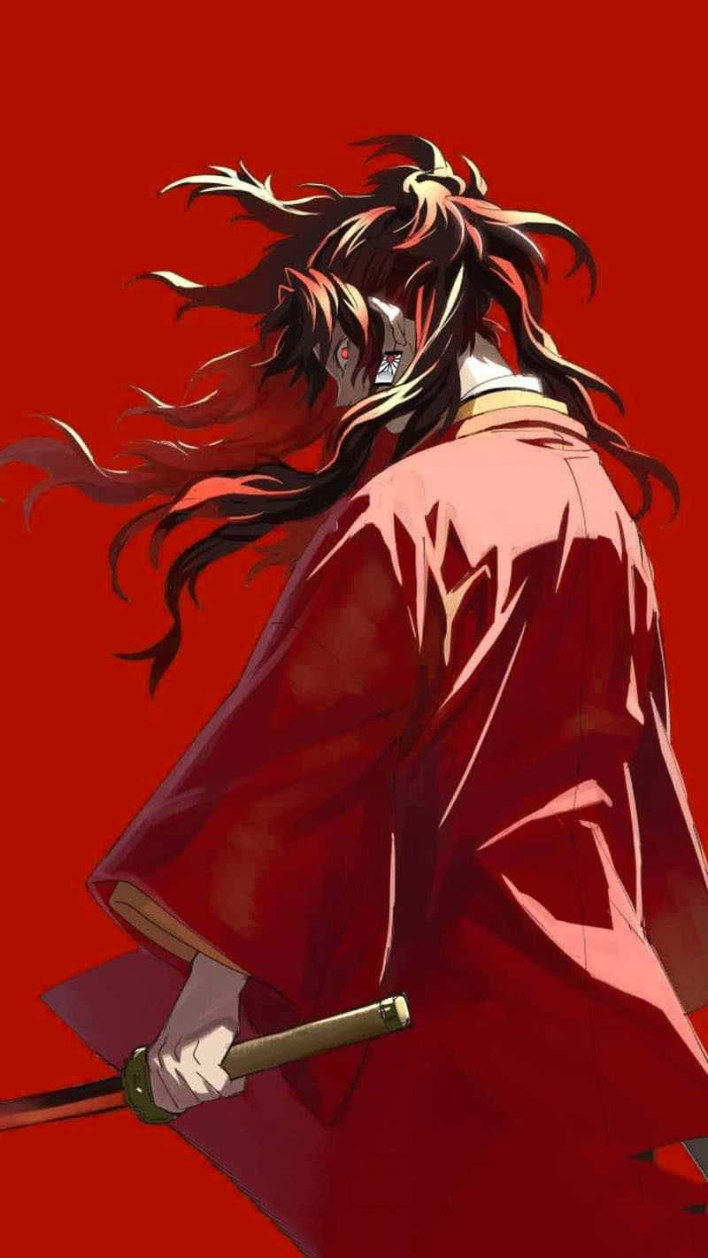 A Woman In Red With Long Hair Holding A Sword Background