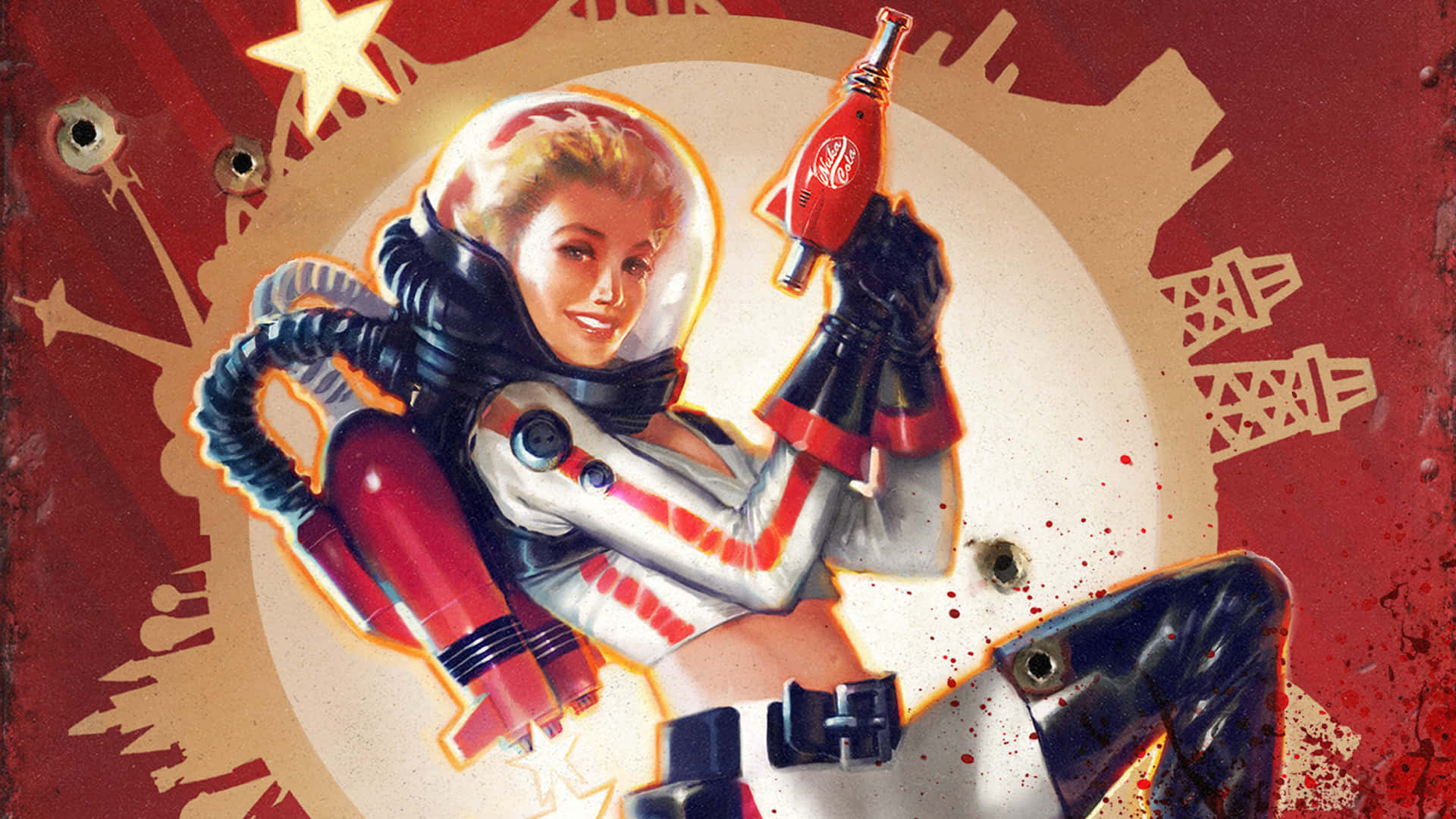 A Woman In Spacesuit Holding A Gun Background