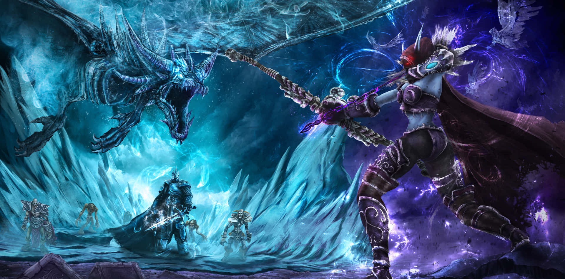 A Woman Is Fighting A Dragon In A Dark Cave Background