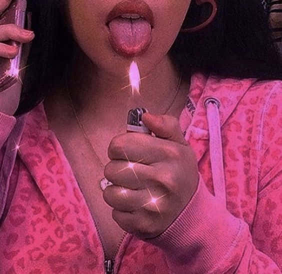 A Woman Is Holding A Lighter Background