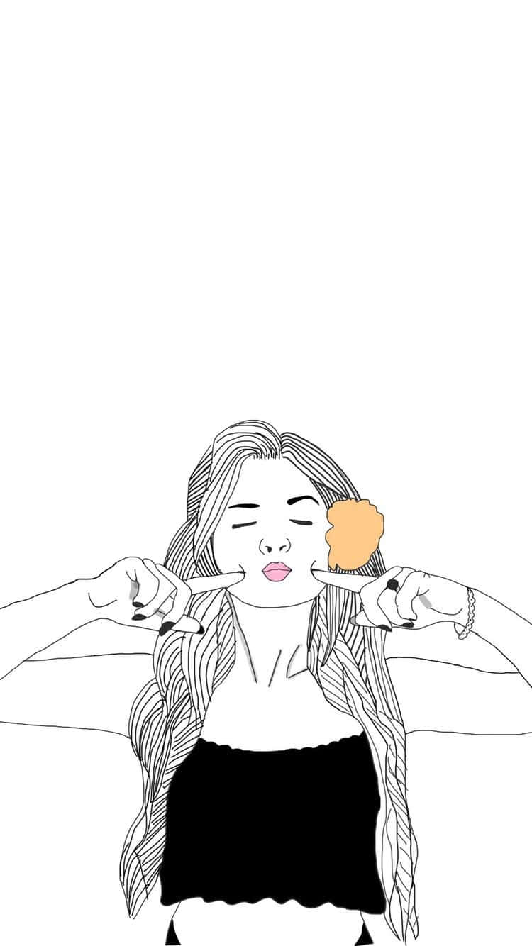 A Woman Is Holding Her Face Up To Her Face Background