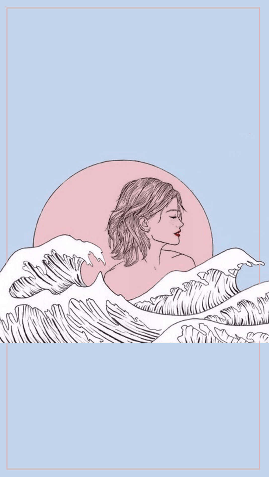 A Woman Is In The Water With A Wave Background