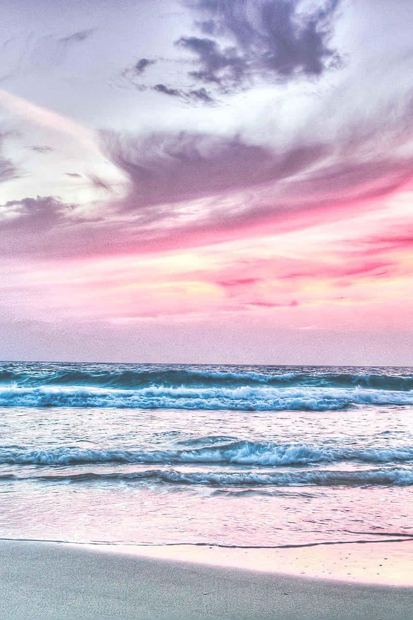 A Woman Is Riding A Surfboard On The Beach Background