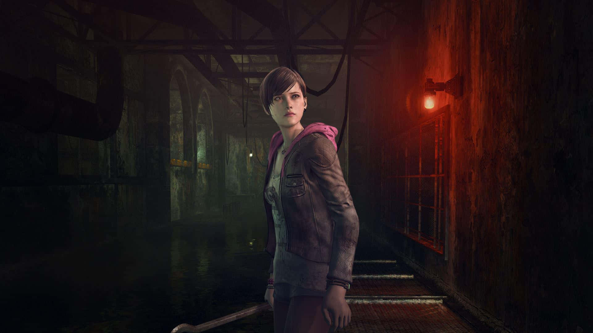 A Woman Is Standing In An Alleyway With A Bat Background