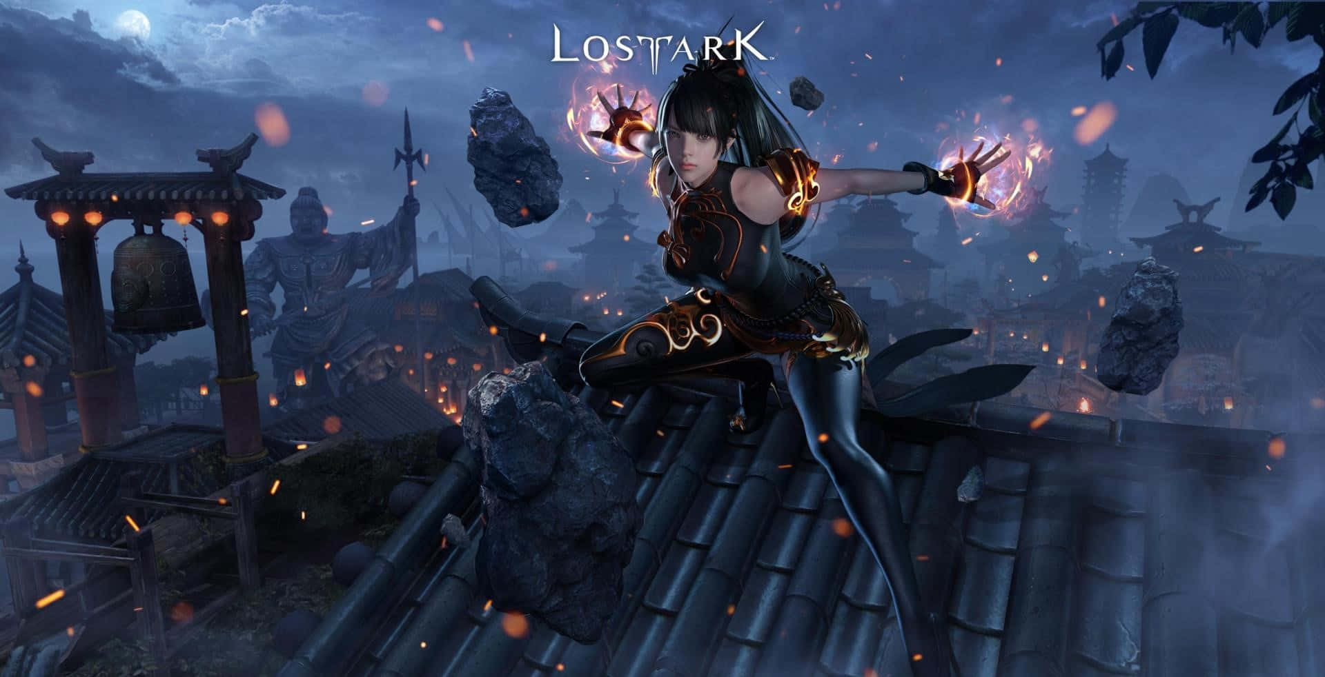 A Woman Is Standing On A Roof With A Sword