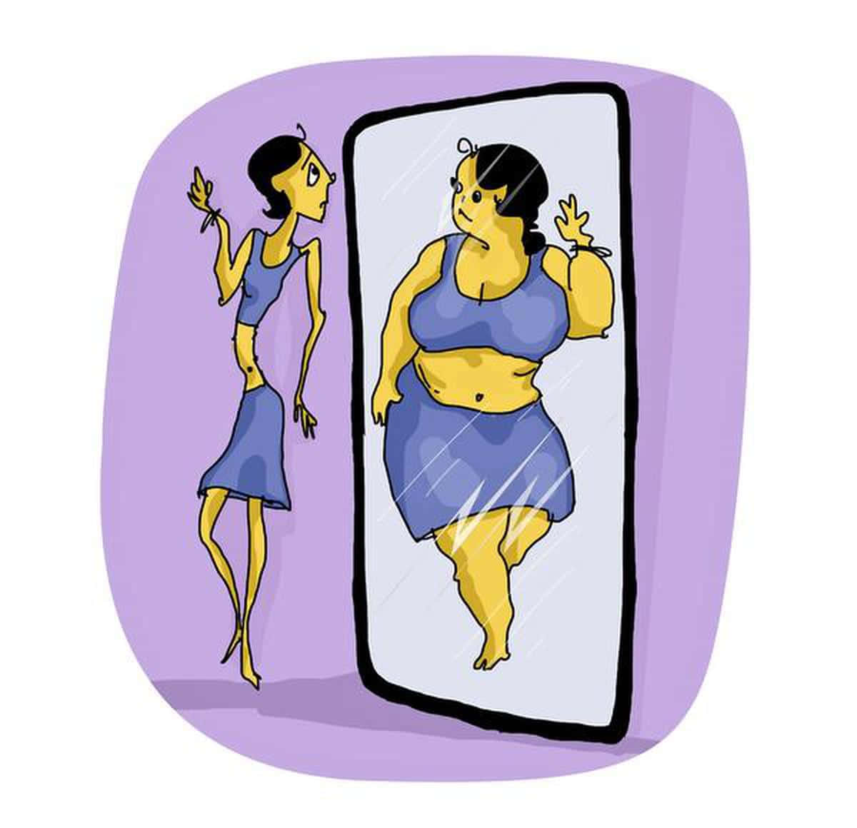 A Woman Reflecting On Her Emaciated Reflection Background
