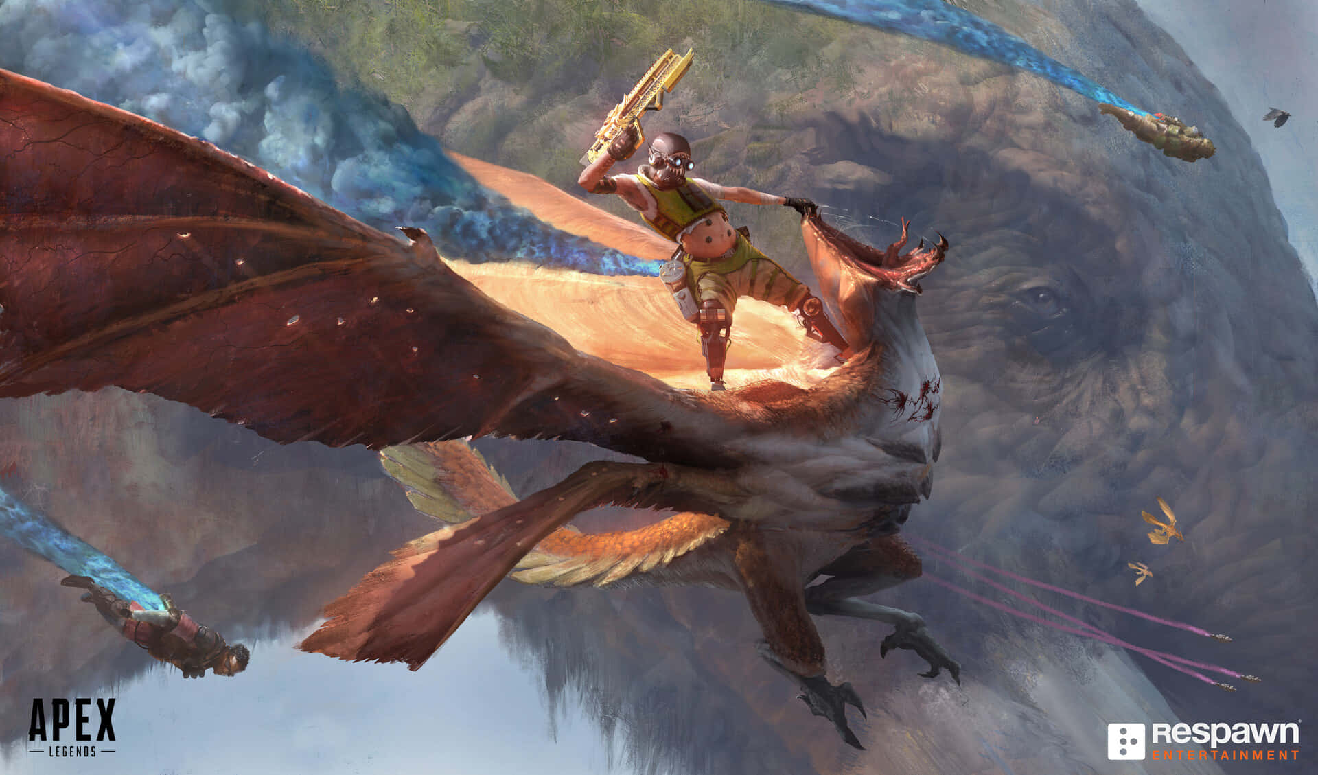 A Woman Riding A Dragon With A Sword Background