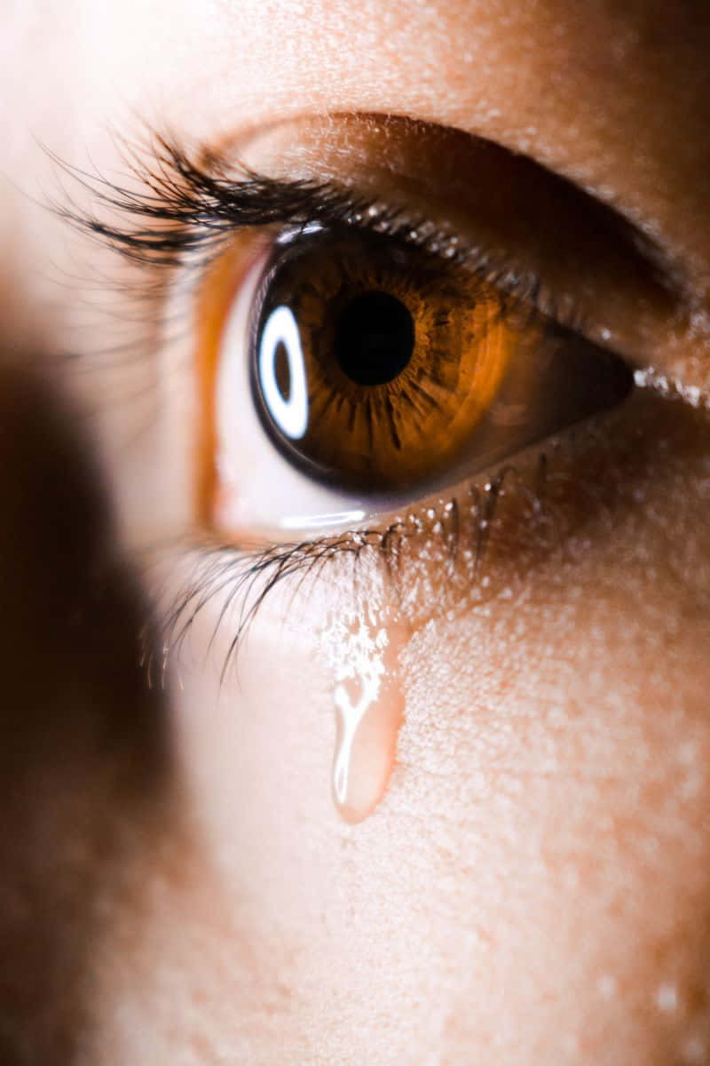 A Woman's Eye Is Crying With Tears Background