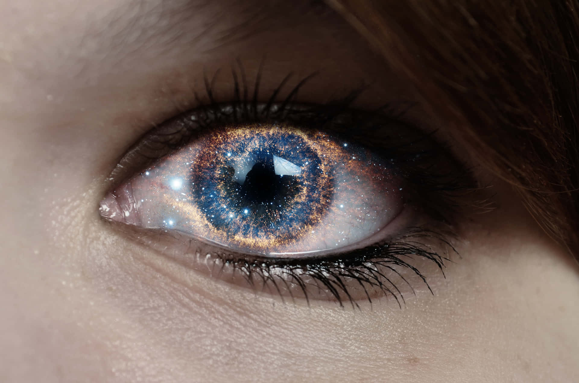 A Woman's Eye With A Blue And White Iris Background