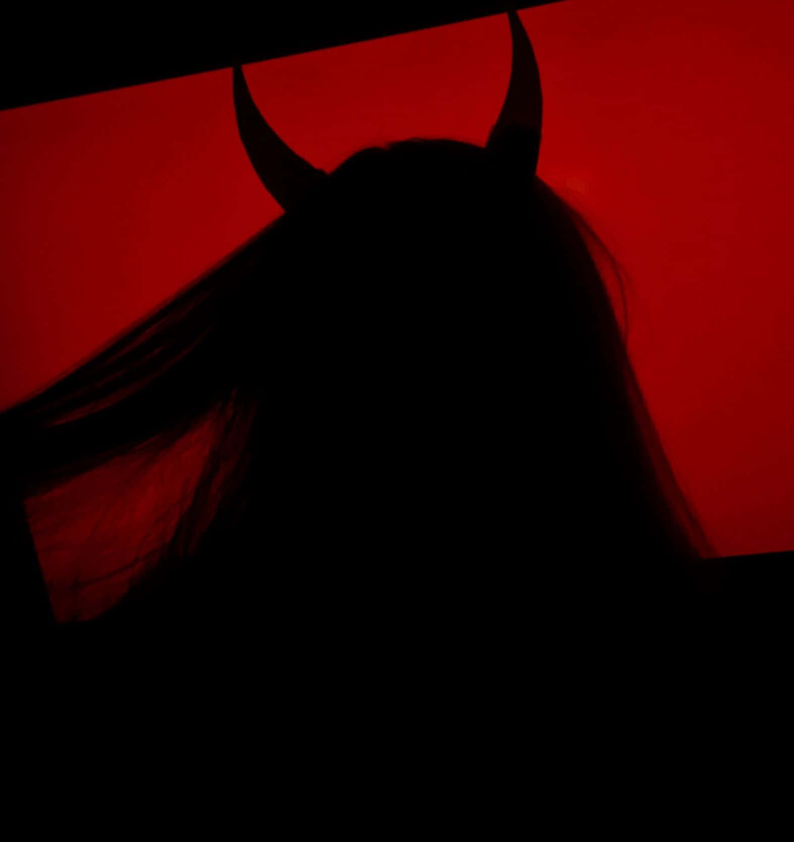A Woman's Head Is Silhouetted Against A Red Background