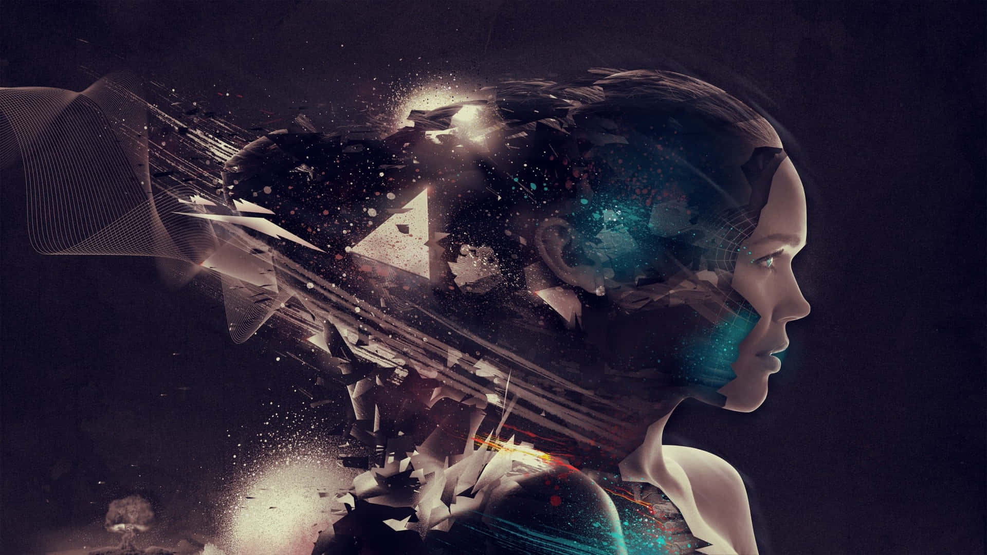 A Woman's Head With A Robot On It Background