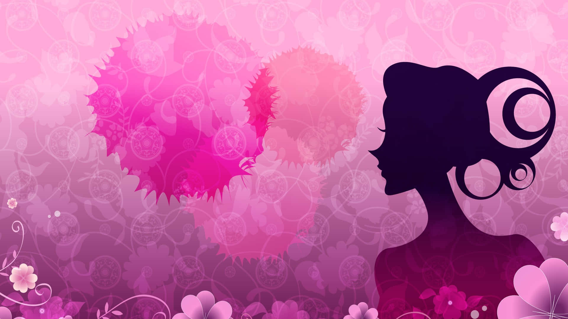 A Woman's Silhouette Is Shown Against A Pink Background Background