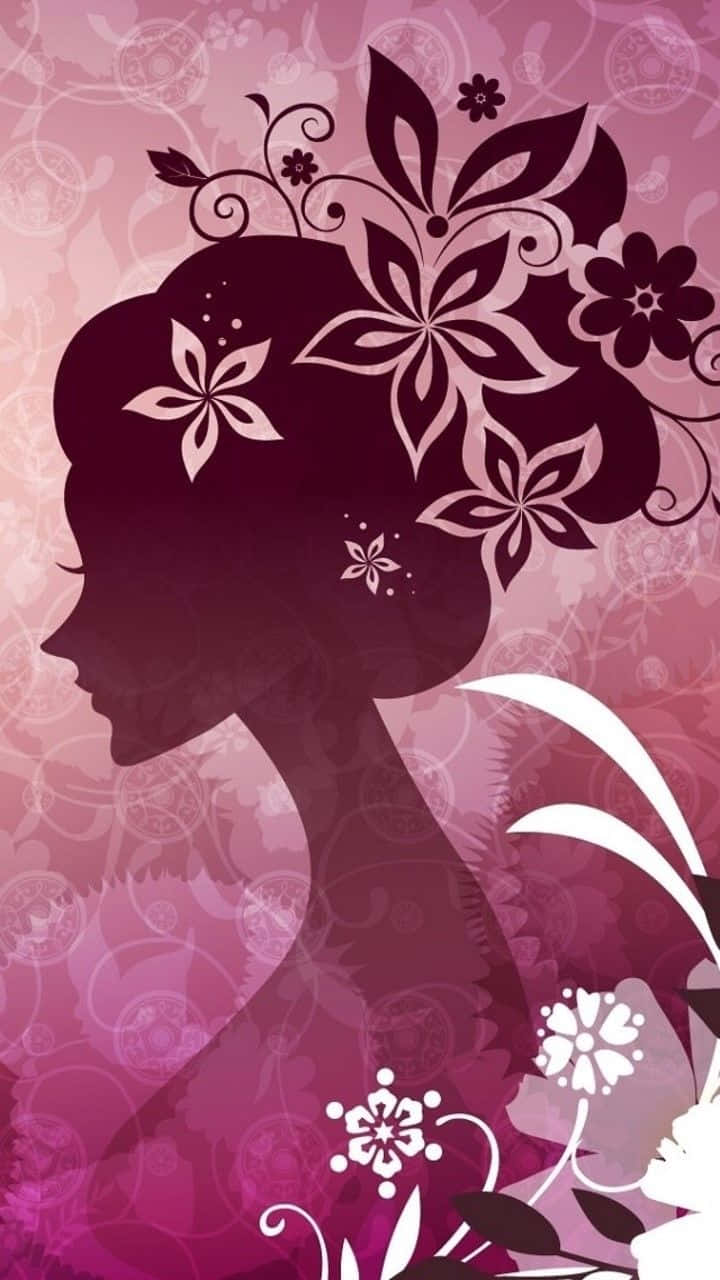 A Woman's Silhouette With Flowers And Flowers