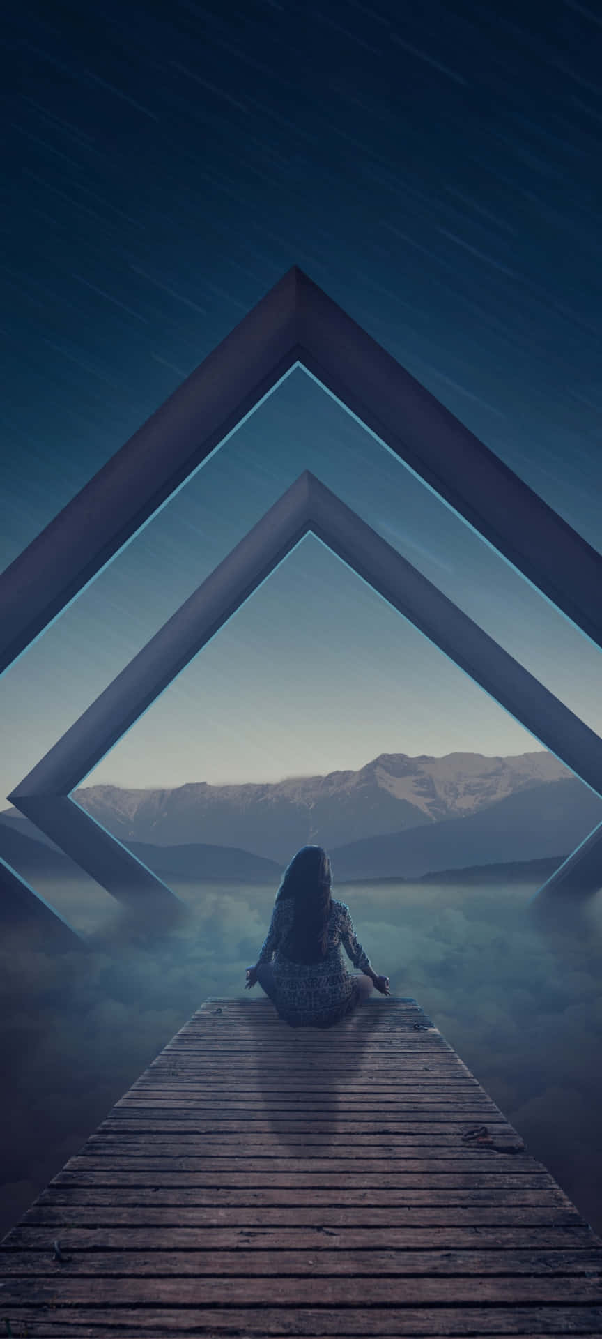 A Woman Sitting On A Dock Looking At The Sky