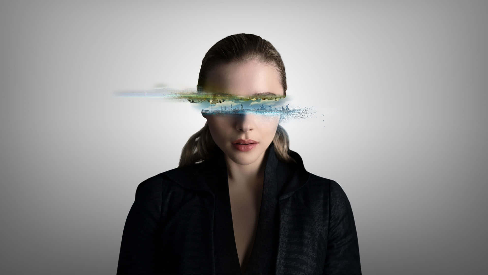 A Woman With A Blue Sky Over Her Eyes Background
