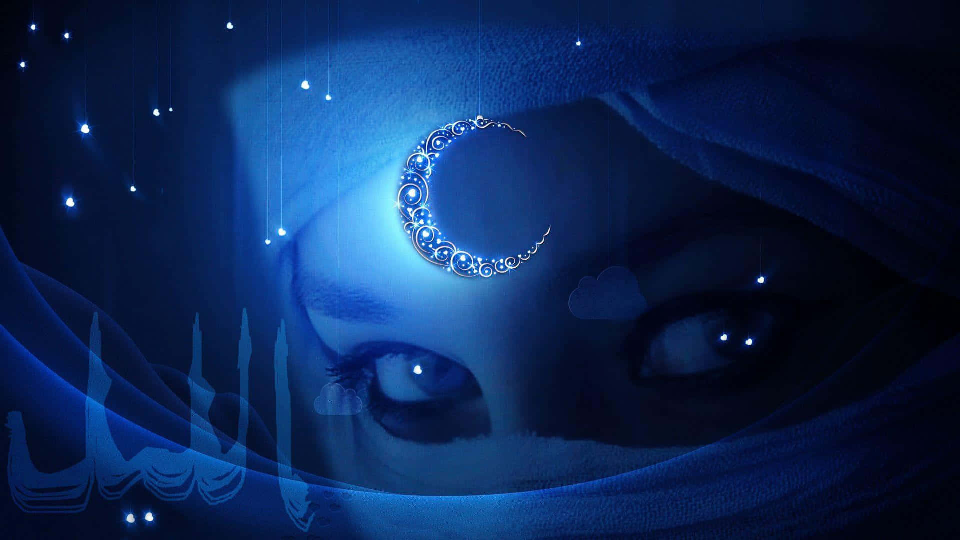 A Woman With A Crescent Moon And Stars On Her Face Background