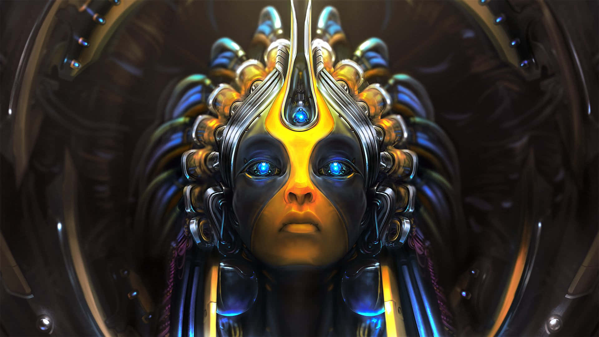 A Woman With A Futuristic Head Background