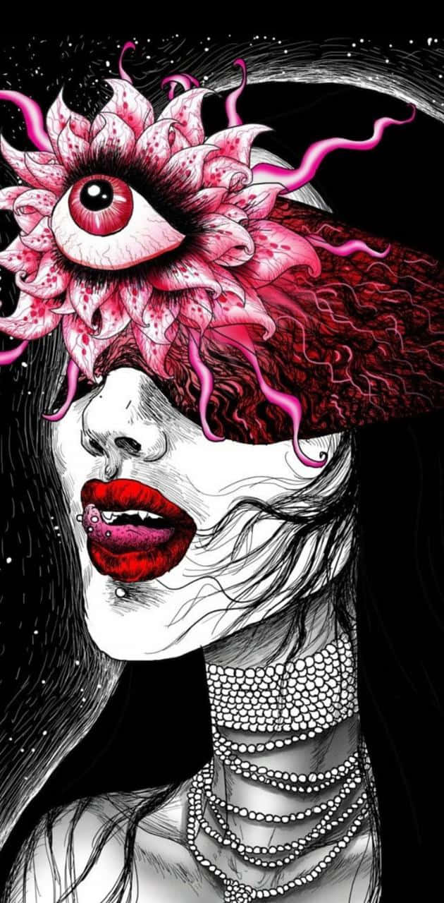 A Woman With A Pink Flower On Her Face Background