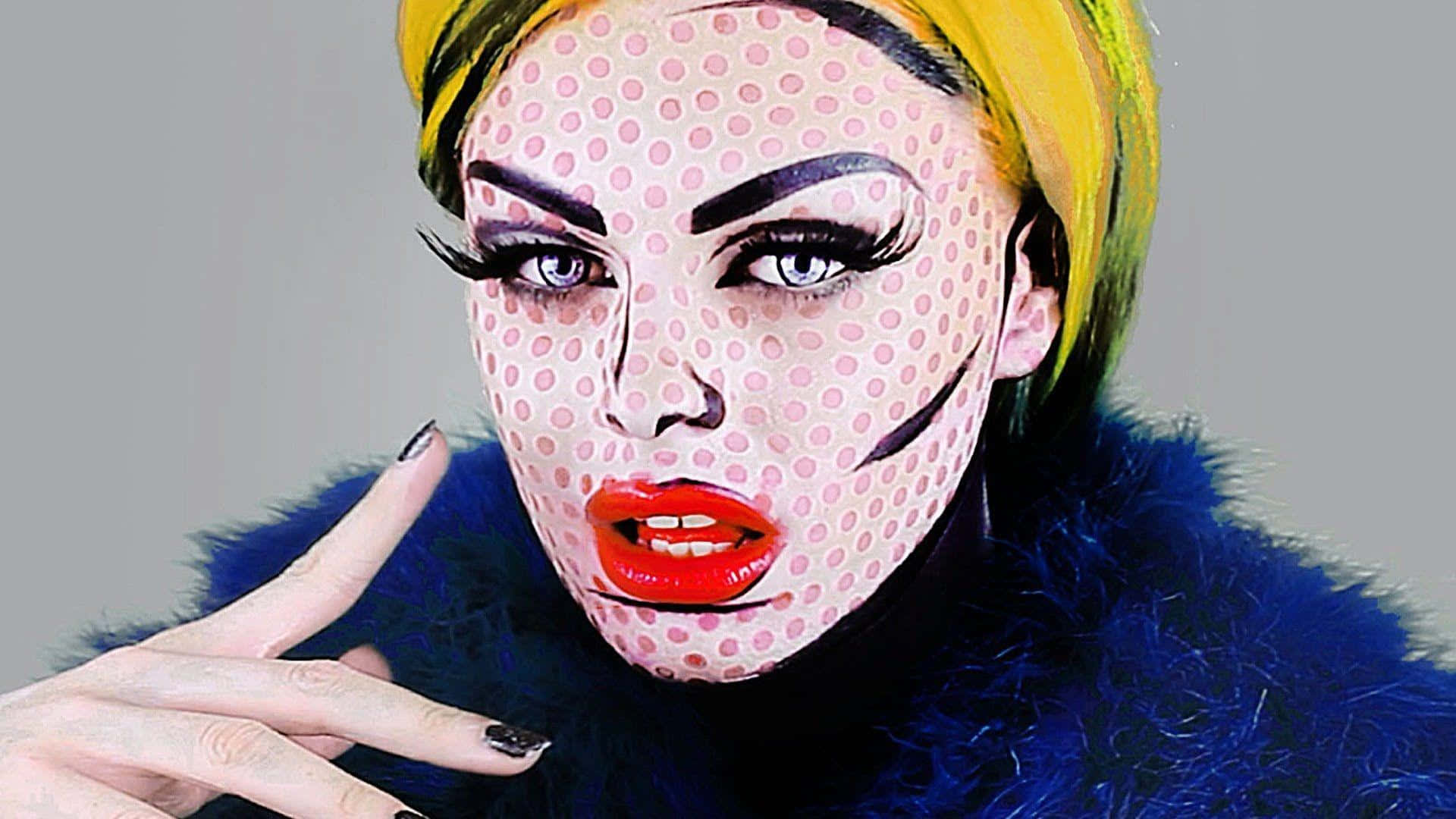 A Woman With A Polka Dot Face Is Posing Background