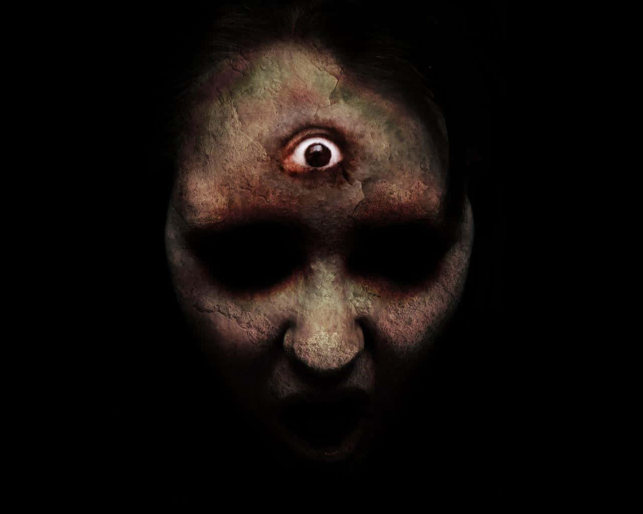 A Woman With A Scary Face And A Large Eye Background